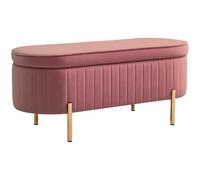HOMCOM Banc de Rangement, Bout de lit en Velours, Coffre de Rangement avec Couvercle, Pieds en métal, capacité 72 L, jusqu'à 220 kg, Banquette pour Salon, Chambre, entrée, 108x44x43,5cm, Rose