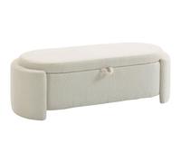 HOMCOM Banc de Rangement Bout de Lit Ovale 200 Kg 129 x 48,5 x 44 cm Crème | Repose-Pieds Rembourré en Polaire Teddy, Assise Large, Coffre de Rangement, Salon Chambre Entrée