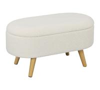 HOMCOM Banc de Rangement, Bout de Lit Rembourré en Peluche Teddy avec Couvercle et Pieds en Bois, 82 x 41 x 45 cm, Blanc