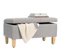 Banc de rangement - HOMCOM - assise rembourrée en lin avec pieds en bois de caoutchouc - 71x37x36cm - gris clair