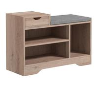 HOMCOM Banc de Rangement Chaussures avec Coussin, tiroir, Gris Vieilli | Étagère-banque, 3 compartiments ouverts, dessus de table, pour entrée, couloir