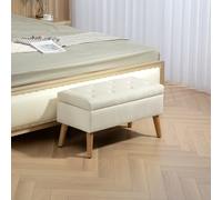 HOMCOM Banc de rangement, coffre de rangement, avec couvercle, effet velours, pieds en bois, charge maximale de 120 kg, pour le salon, la chambre, le couloir, 80 x 35 x 40 cm, crème, pour le rangement