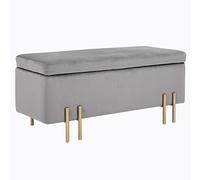 Banc de rangement - HOMCOM - contemporain coffre stockage pieds métal doré salon - velours - 100x40x42cm - gris clair