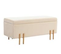 HOMCOM Banc de Rangement Design Contemporain 100L x 40l x 42H cm Beige | Coffre de Rangement, Banc avec Espace de Stockage, Velours, Piètement Métal Doré, Meubles pour Entrée