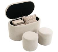 HOMCOM Banc de Rangement en Velours Pouf Coffre de Rangement Gigogne 3 en 1 | 2 Petits Tabourets Intégrés, Structure Robuste 360 kg, pour Entrée, Salon, Chambre, 82 x 43 x 44 cm, Beige
