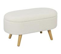 HOMCOM Banc de Rangement Peluche Teddy Couvercle 82 x 41 x 45 cm Blanc | Bout de Lit Rembourré, Pieds en Bois, Coffre de Rangement, pour Chambre, Entrée