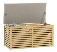 HOMCOM Banc de Rangement Rembourré Bambou 90 x 42 x 43 cm Gris et Naturel | Coffre de Rangement, Tissu Aspect Lin, avec Couvercle, pour Chambre Entrée Salon