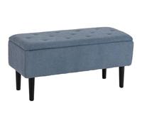 HOMCOM Banc de Rangement Tabouret Repose-Pieds 95 x 38 x 45 cm Bleu | Coffre de rangement, Surface en Tissu Effet Laine Boucleé, Pieds en Bois d'Hévéa, pour Salon Chambre Entrée