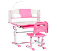 HOMCOM, banc de salle de classe pour enfants de 6 à 12 ans, réglable, avec éclairage LED, porte-livres et porte-stylos, en MDF, PP et acier, de couleur rose