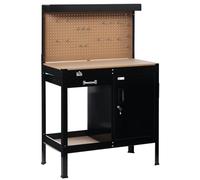 HOMCOM Banc de travail 98,5 x 48 x 140 cm Charge 100 kg Table de banc noir | Panneau perforé, tiroir, étagère, armoire avec serrure