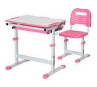 HOMCOM Banc d'École pour Enfants 6-12 Ans avec Chaise et Hauteur Réglable, Bureau Inclinable, 66x47x52-77 cm, Rose