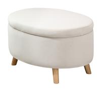 HOMCOM Banc ovale avec rangement intérieur, coffre, pouf, revêtement effet velours, 71 x 51,5 x 42 cm, beige