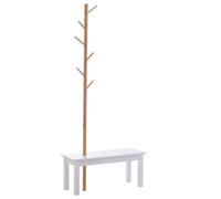 Homcom Banc porte-manteaux 2 en 1 design contemporain cosy dim. 80L x 30l x 180H cm MDF blanc bois massif bambou aosom france