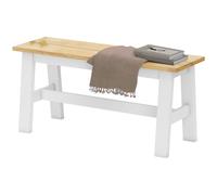 HOMCOM Banc pour 2 personnes, Banc en bois imitation chêne, barre transversale stabilisatrice, pour salon, salle à manger, couloir, bois d'hévéa, blanc