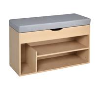 HOMCOM Meuble Chaussures Banc à Chaussures 2 Niveaux Coussin Beige Gris
