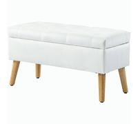 HOMCOM Banc rembourré avec rangement, revêtement en velours, pieds en bois, pour salon chambre entrée, 80 x 35 x 40 cm, Blanc