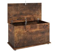 HOMCOM Banquette-coffre, Banc à chaussures avec couvercle de sécurité, fond intérieur, Marron rustique