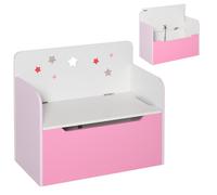 HOMCOM Banquette de Rangement avec Dossier en Bois pour Enfants de 3-6 Ans, 60x30x50 cm, Rose