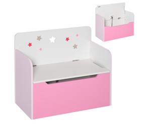 HOMCOM Banquette de Rangement avec Dossier en Bois pour Enfants de 3-6 Ans, 60x30x50 cm, Rose