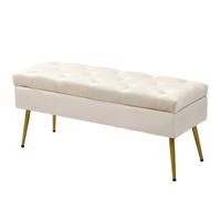 HOMCOM Banquette de Rangement en Velours, Tabouret Rembourré avec Design Capitonné, Structure Métallique, 102 x 35 x 43 cm, Beige