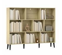 HOMCOM bibliothèque 10 Cubes 3 Niveaux Pieds Bois Massif 140 cm chêne | Bibliothèque moderne autoportante, kit anti-basculement, pour chambre, salon, bureau, étude