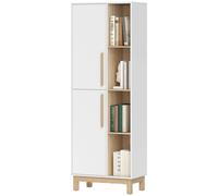 HOMCOM Bibliothèque 176 cm - 4 étagères ouvertes & 2 placards - Blanc / effet bois