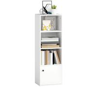 HOMCOM Bibliothèque 4 Étagères avec Porte 40x30x120 cm Blanc | Pour Livres, Étagères Réglables, Bibliothèque Moderne, Salon, Chambre, Étude, Bureau