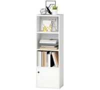 HOMCOM Bibliothèque 4 Niveaux Étagère pour Livres Moderne avec Tablettes Ouvertes et Porte 40x30x120 cm Blanc