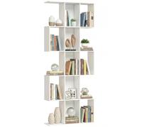 HOMCOM Bibliothèque 5 étagères Forme S géométrique Blanc Bois Grain