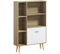 HomCom Bibliothèque scandinave – 5 niches 2 portes, pieds bois massif – Chêne 80x23,5x123 cm