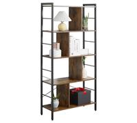 HOMCOM Bibliothèque 5 Niveaux 74 x 30 x 157,5 cm Brun Rustique et Noir | Étagère de Rangement, Compartiments Ouverts, Cadre en Acier, Style Industriel, pour Salon Chambre Bureau