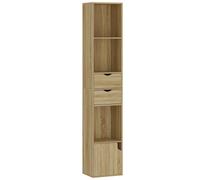 HOMCOM Bibliothèque 6 étagères Avec Tiroir, Porte, Étagères Ouvertes, 30x24x158 Cm, Chêne