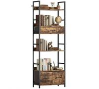 HOMCOM Bibliothèque étagère de rangement à 6 niveaux avec 4 étagères, 3 tiroirs en tissu pliables, cadre en métal, meuble de rangement industriel, pour salon bureau chambre, 60x30x176cm, brun rustique