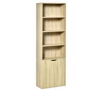 HOMCOM Bibliothèque 6 Niveaux Meuble de Rangement 59 x 29 x 180 cm Naturel | Étagère à Livres, 4 Compartiments Ouverts, 2 Portes, Étagère de Rangement, pour Salon, Chambre, Bureau