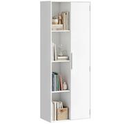 HOMCOM bibliothèque 7 étagères avec porte 60x35x160 cm Blanc | 4 étagères ouvertes, étagères réglables, armoire de classement polyvalente moderne, pour bureau salon chambre