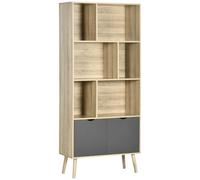 HOMCOM Bibliothèque 80L x 35l x 180H cm Aspect Bois Naturel et Gris foncé | Étagère, Meuble de Rangement, Design Moderne, Placard 2 Portes, 6 Étagères