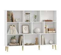 HOMCOM Bibliothèque à 3 Niveaux Moderne 140 x 24 x 107 cm Effet Bois Blanc | 10 Compartiments, Étagère de Rangement, Pieds en Bois Massif, pour Chambre, Salon ou Bureau