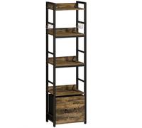 HOMCOM Bibliothèque à 4 niveaux, étagère de rangement étroite avec tiroir, 8 crochets, , 39 x 26 x 136,5 cm, brun rustique