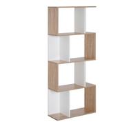 HomCom Bibliothèque forme S à 4 niveaux – 4 étagères 60×24×148 cm, bois naturel et blanc
