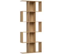 HOMCOM Bibliothèque à 5 niveaux, étagère de rangement en forme S avec 15 compartiments ouverts, 80 x 24 x 200 cm, chêne