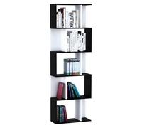 HOMCOM Bibliothèque à 5 Niveaux Forme S 60 x 24 x 184,5 cm Noir Blanc | Meuble de Rangement avec Étagères, Étagère de Rangement pour Salon, Chambre, Bureau