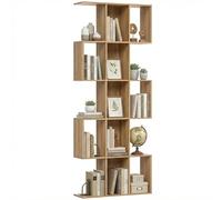 Bibliothèque - HOMCOM - étagère de rangement à 5 niveaux - en forme S - 15 compartiments - MDF - 80 x 24 x 200 cm - chêne