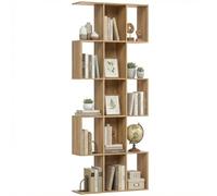 HOMCOM Bibliothèque à 5 Niveaux Forme S Étroite, 80 x 24 x 200 cm, Chêne | Étagère de Rangement, 15 Compartiments Ouverts, Style Moderne, Meuble de Rangement, Salon, Bureau, Petit Espace