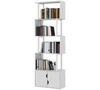 HOMCOM Bibliothèque à 5 niveaux, meuble de rangement avec étagères et placard double porte, 60 x 23,8 x 179,2 cm, blanc