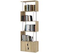 HOMCOM Bibliothèque à 5 niveaux, meuble de rangement avec étagères et placard double porte, 60 x 23,8 x 179,2 cm, bois naturel
