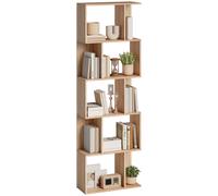 HOMCOM Bibliothèque à 5 niveaux, meuble de rangement en forme de S avec étagères, 60 x 24 x 184,5 cm, effet bois naturel