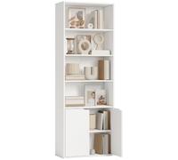 HOMCOM Bibliothèque à 6 Niveaux Meuble de Rangement 59 x 29 x 180 cm Blanc | Étagère à Livres, 4 Compartiments Ouverts, 2 Portes, Étagère de Rangement, pour Salon, Chambre, Bureau