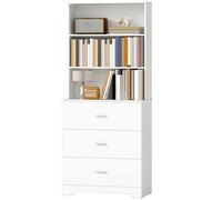 HOMCOM Bibliothèque à 6 niveaux, meuble de rangement avec 3 tiroirs et 3 étagères ouvertes, 79 x 39,5 x 182,2 cm, blanc