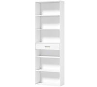 HOMCOM Bibliothèque à 7 Niveaux, 6 Compartiments Ouverts et Tiroir au Motif Ondulé, Moderne, 60 x 24 x 182 cm, Blanc
