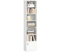 HOMCOM Bibliothèque à 7 niveaux Étagère avec porte 40 x 30 x 180 cm Blanc | Pour livres, étagères réglables, étagère moderne, salon, chambre, bureau, etc